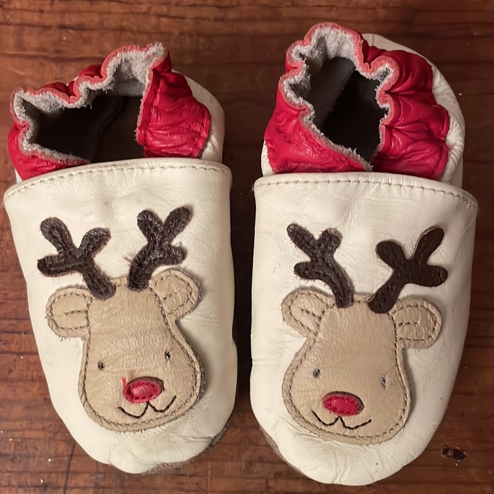Robeez White and Red Reindeer Baby Shoes
